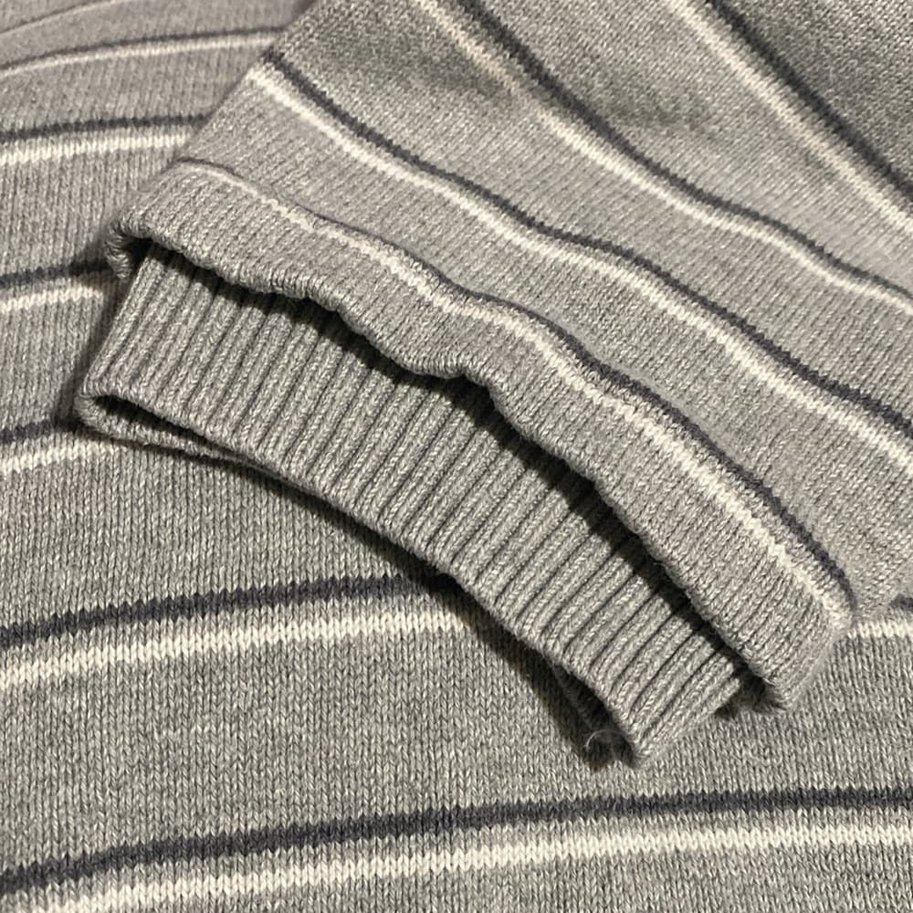 Grey striped sweater with double cuffed sleeves - Thumbnail 5