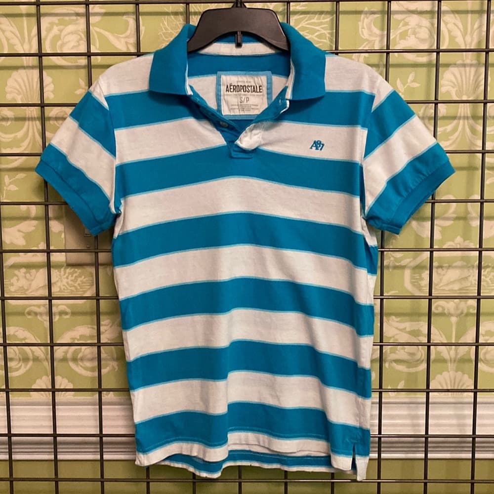 Blue & white striped polo shirt - Thumbnail 4