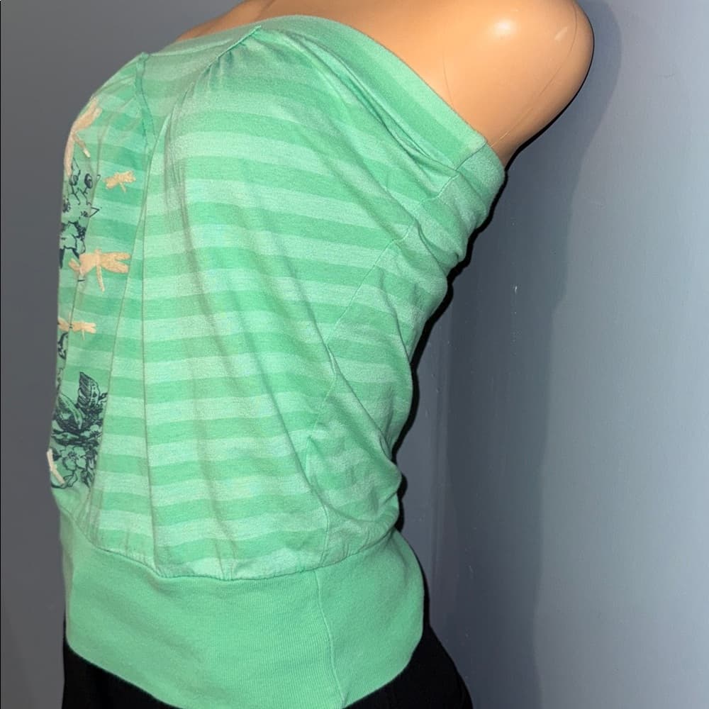 XS Green Strapless Top with Floral Design - Thumbnail 2