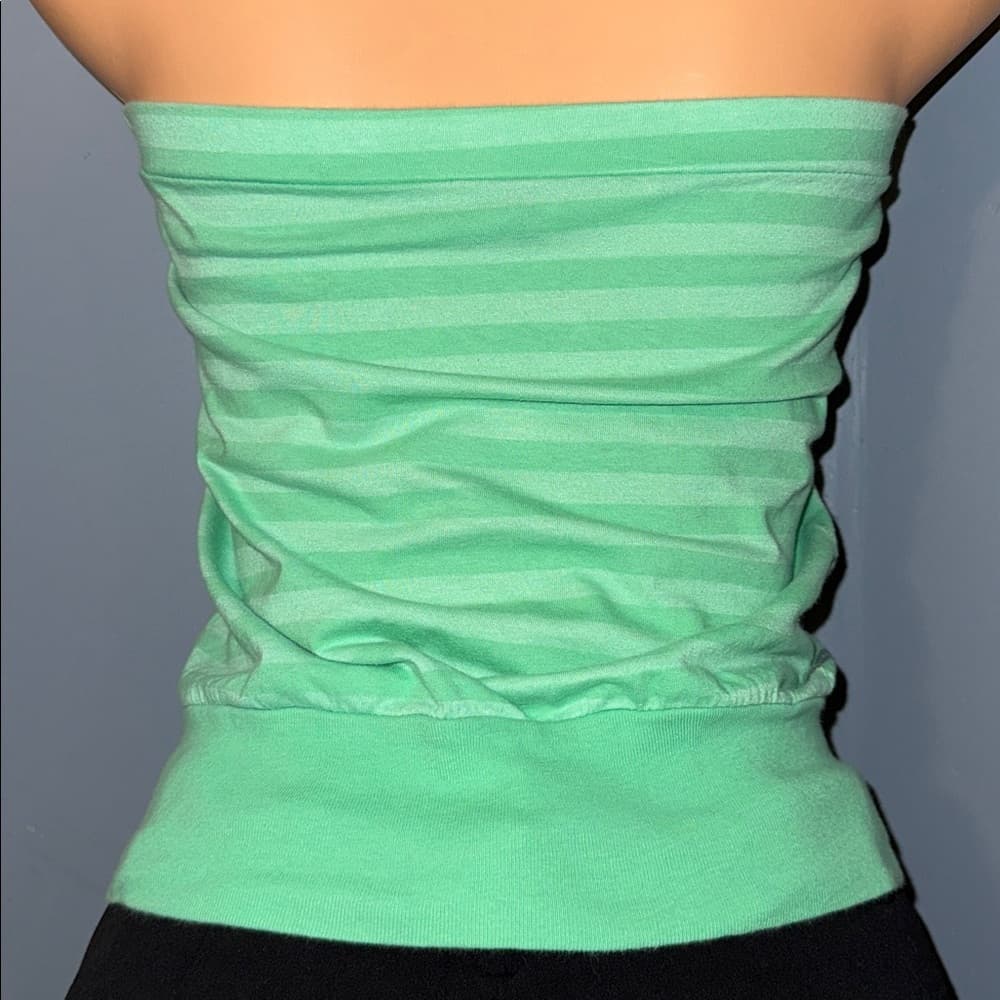 XS Green Strapless Top with Floral Design - Thumbnail 3