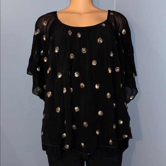 Elegant Black Sheer Polka Dot Blouse, Size 14W - Thumbnail 6