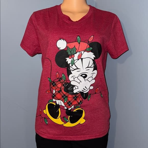 Festive Minnie Mouse Holiday T-Shirt, Size Large - Thumbnail 4
