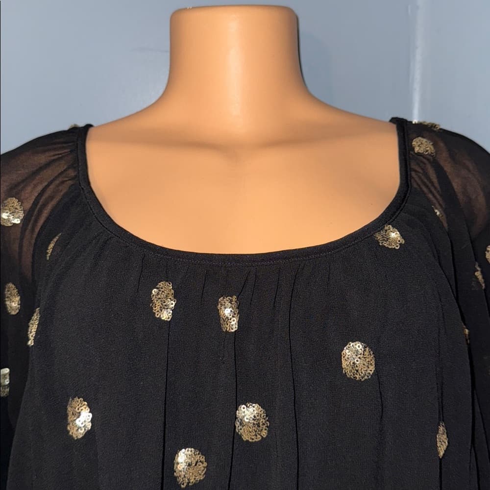 Elegant Black Sheer Polka Dot Blouse, Size 14W - Thumbnail 2