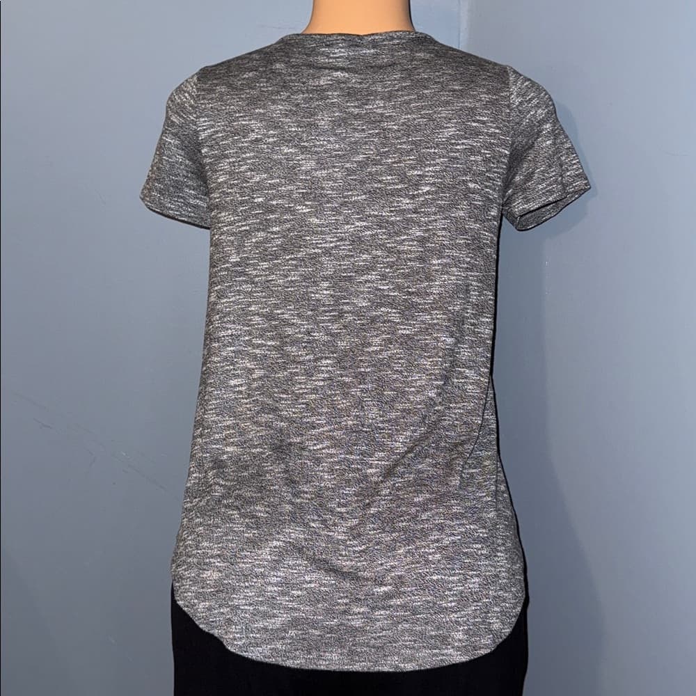 Women's Heather Gray Knit V-Neck Criss Cross Short Sleeve Top, Size Large