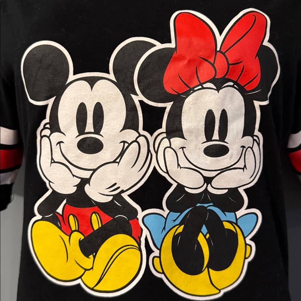 Disney Mickey & Minnie Mouse Black Graphic T-Shirt - Thumbnail 6