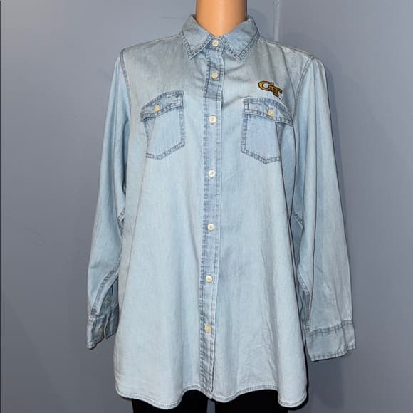 Antigua Georgia Tech Denim Button-Up Shirt - Size XXL - Thumbnail 8
