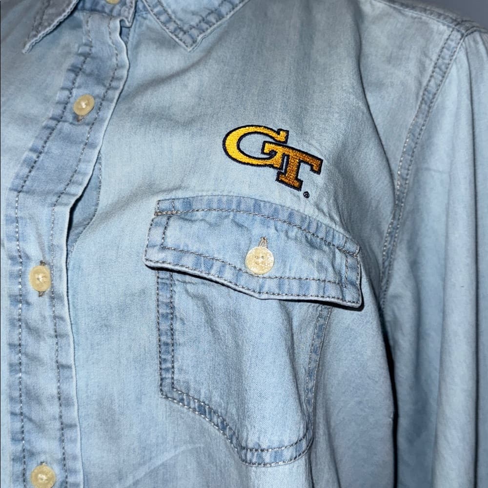 Antigua Georgia Tech Denim Button-Up Shirt - Size XXL - Thumbnail 4