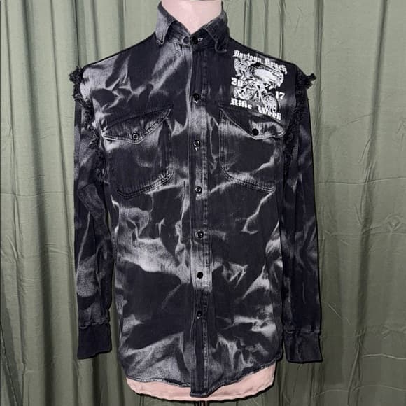 Men's Black and Gray Graphic Shirt Jacket - Thumbnail 9