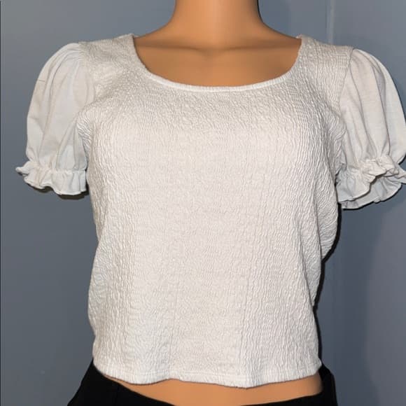 Moa Moa White Smocked Puff Sleeve Top - Size Large - Thumbnail 4