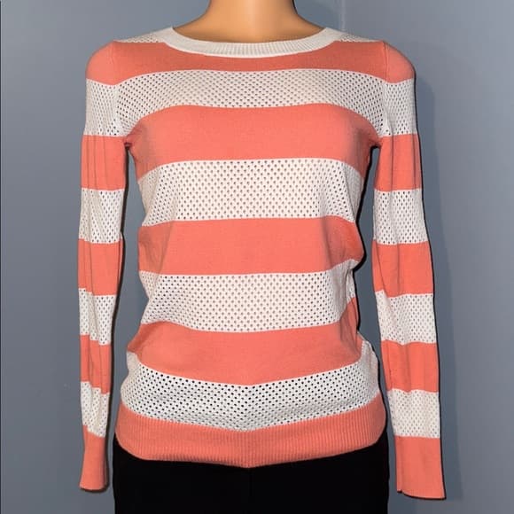 Coral & White Striped Long-Sleeve Sweater - Size Small - Thumbnail 4