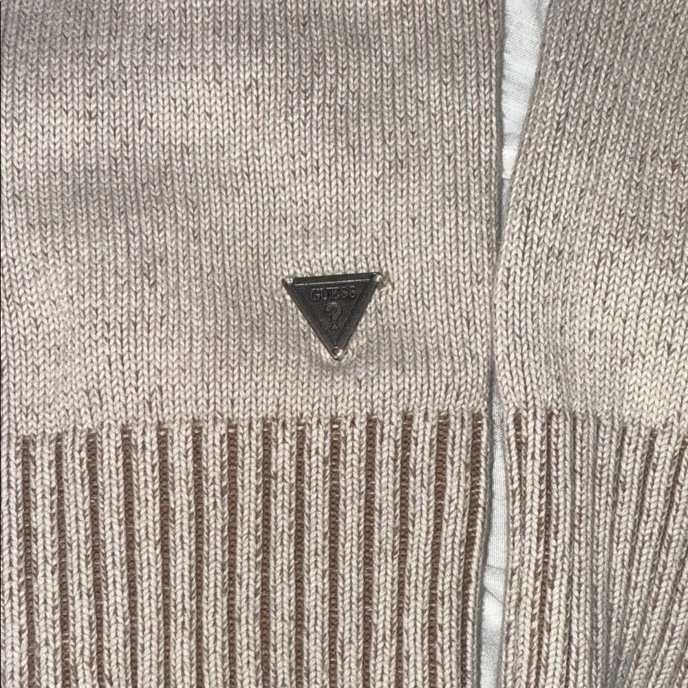 Men's Tan and Brown Full-Zip Sweater - Thumbnail 2