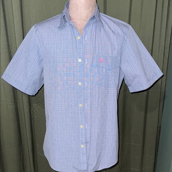 Abercrombie & Fitch Light Blue Plaid Short Sleeve Shirt Button Down - Thumbnail 6