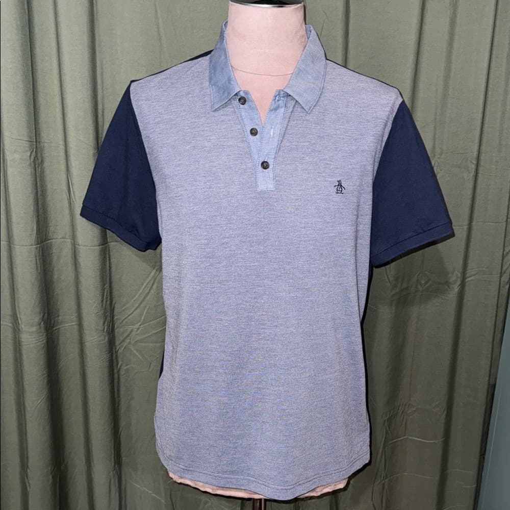 Original Penguin Polo Shirt in Light Blue and Navy - Thumbnail 3