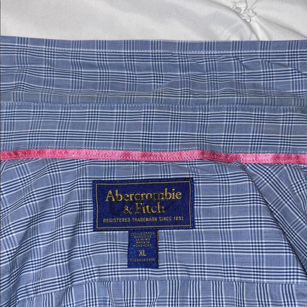 Abercrombie & Fitch Light Blue Plaid Short Sleeve Shirt Button Down - Thumbnail 4