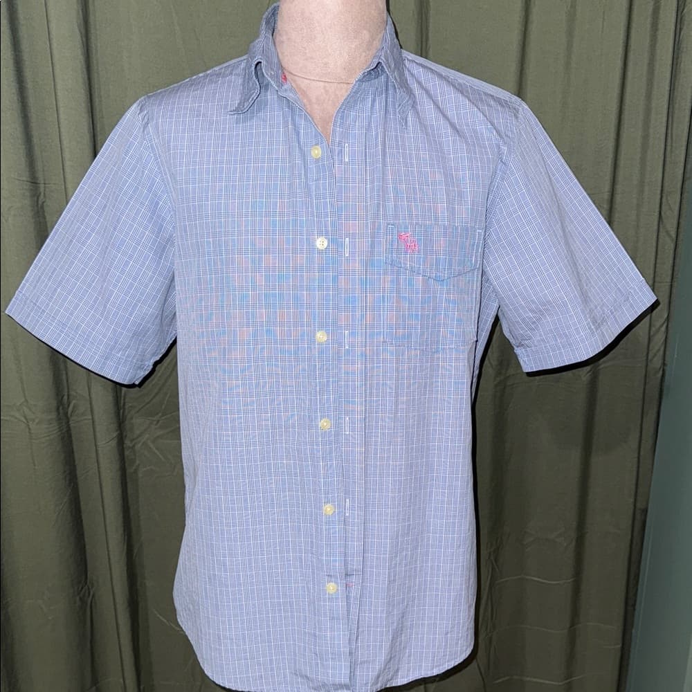 Abercrombie & Fitch Light Blue Plaid Short Sleeve Shirt Button Down - Thumbnail 5