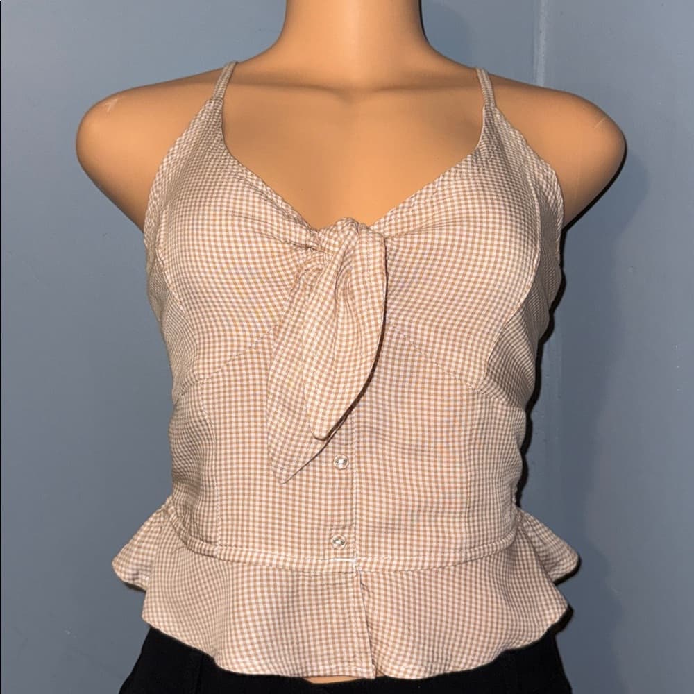 Japna Gingham Halter Tie-Front Top - Size M - Thumbnail 4