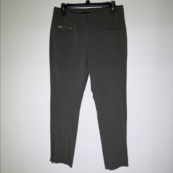 Olive green dress pants with zipper accents - Thumbnail 8