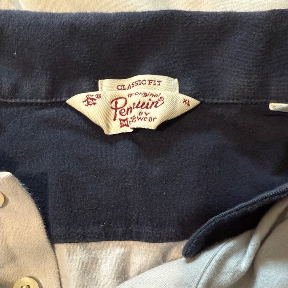 Original Penguin Men's Light Blue Polo with Navy Accents - Thumbnail 4
