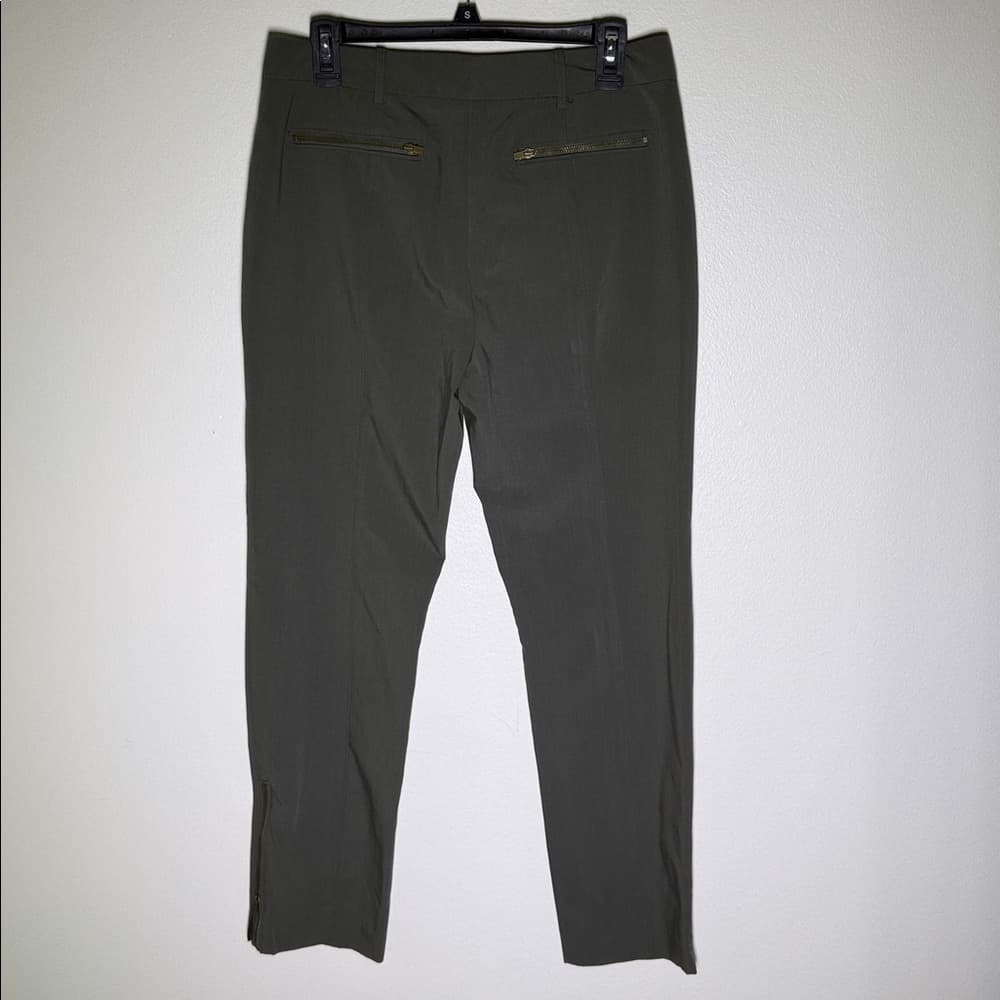 Olive green dress pants with zipper accents - Thumbnail 4