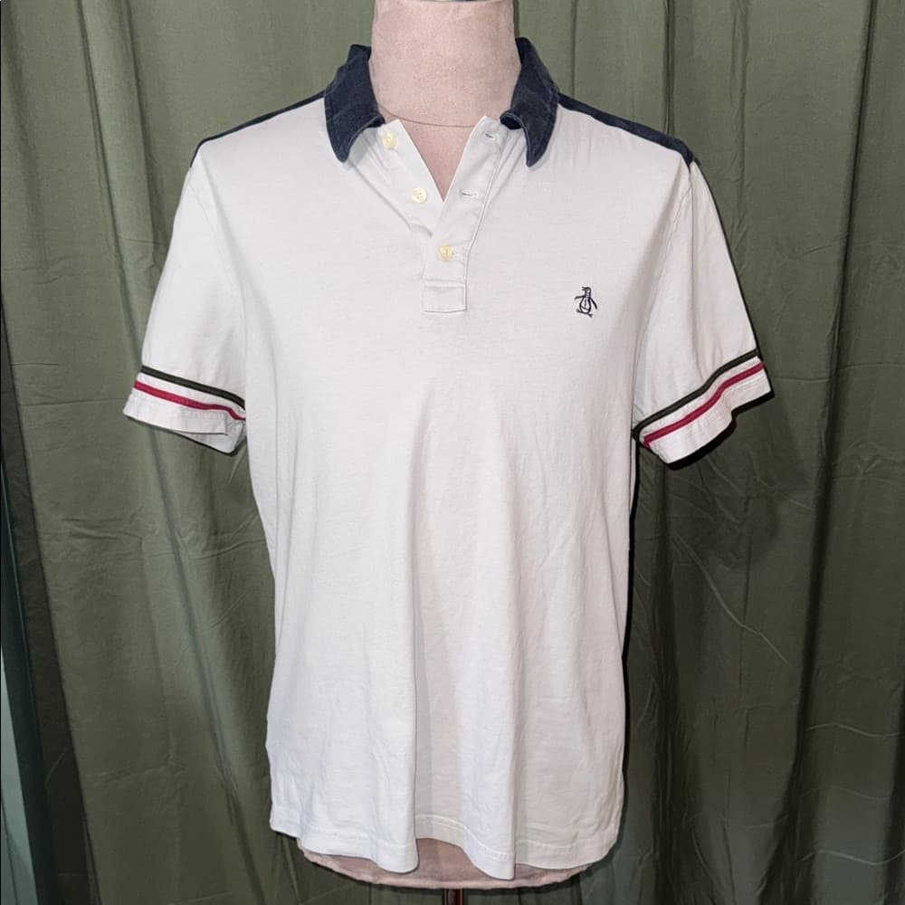 Original Penguin Men's Light Blue Polo with Navy Accents - Thumbnail 5