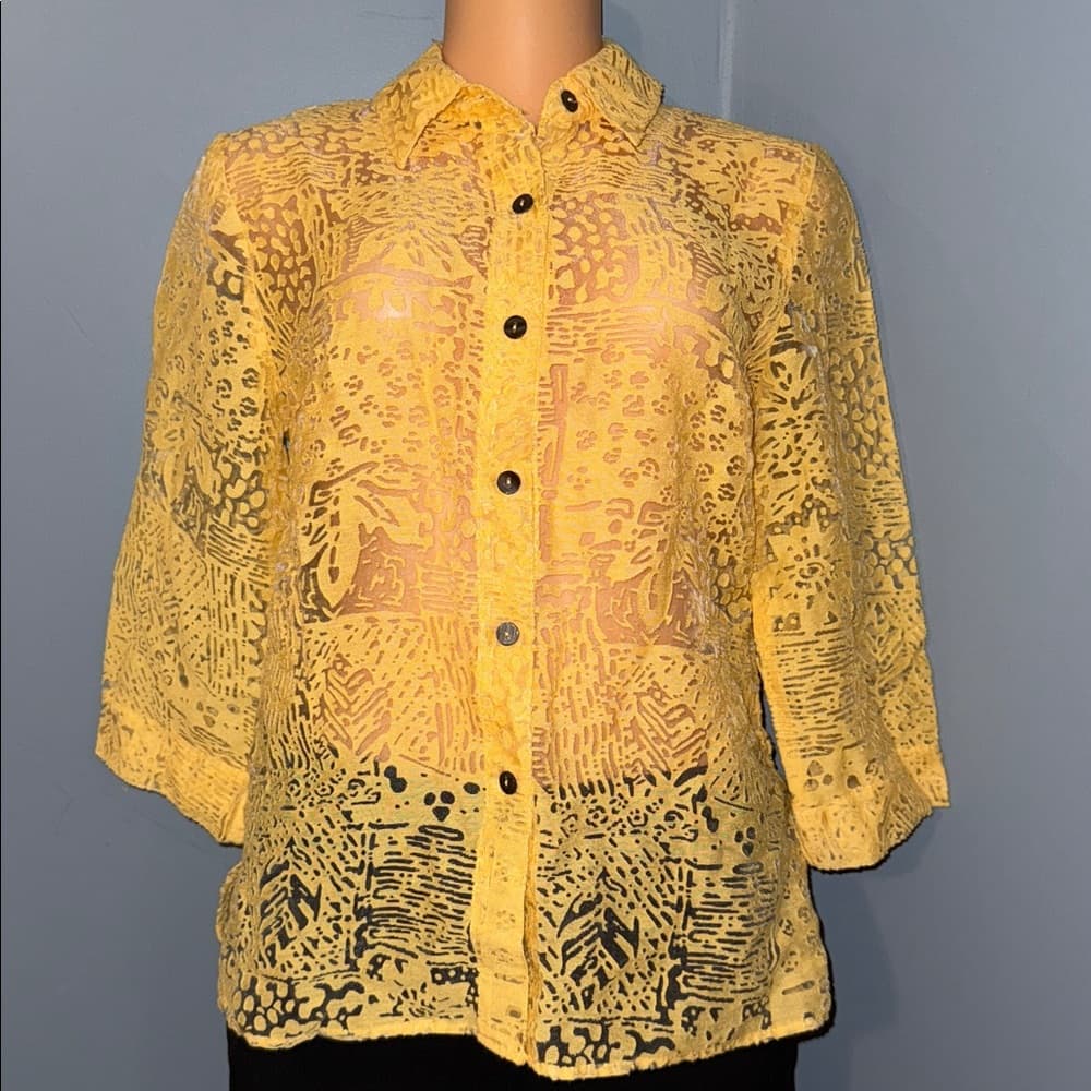 White Stag Yellow Sheer Button-Up Blouse - Size Small 4/6 - Thumbnail 4