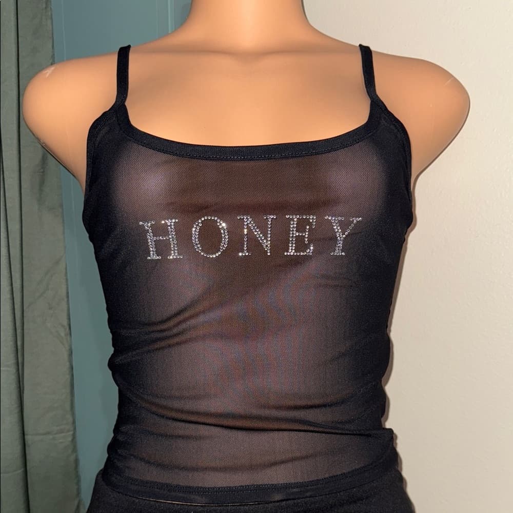 Forever 21 Black Tank Top with Silver 'Honey' Detail - Thumbnail 3
