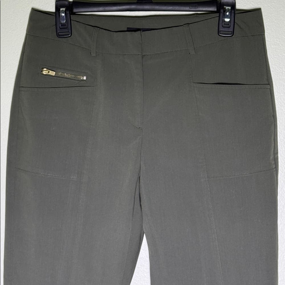 Olive green dress pants with zipper accents - Thumbnail 2
