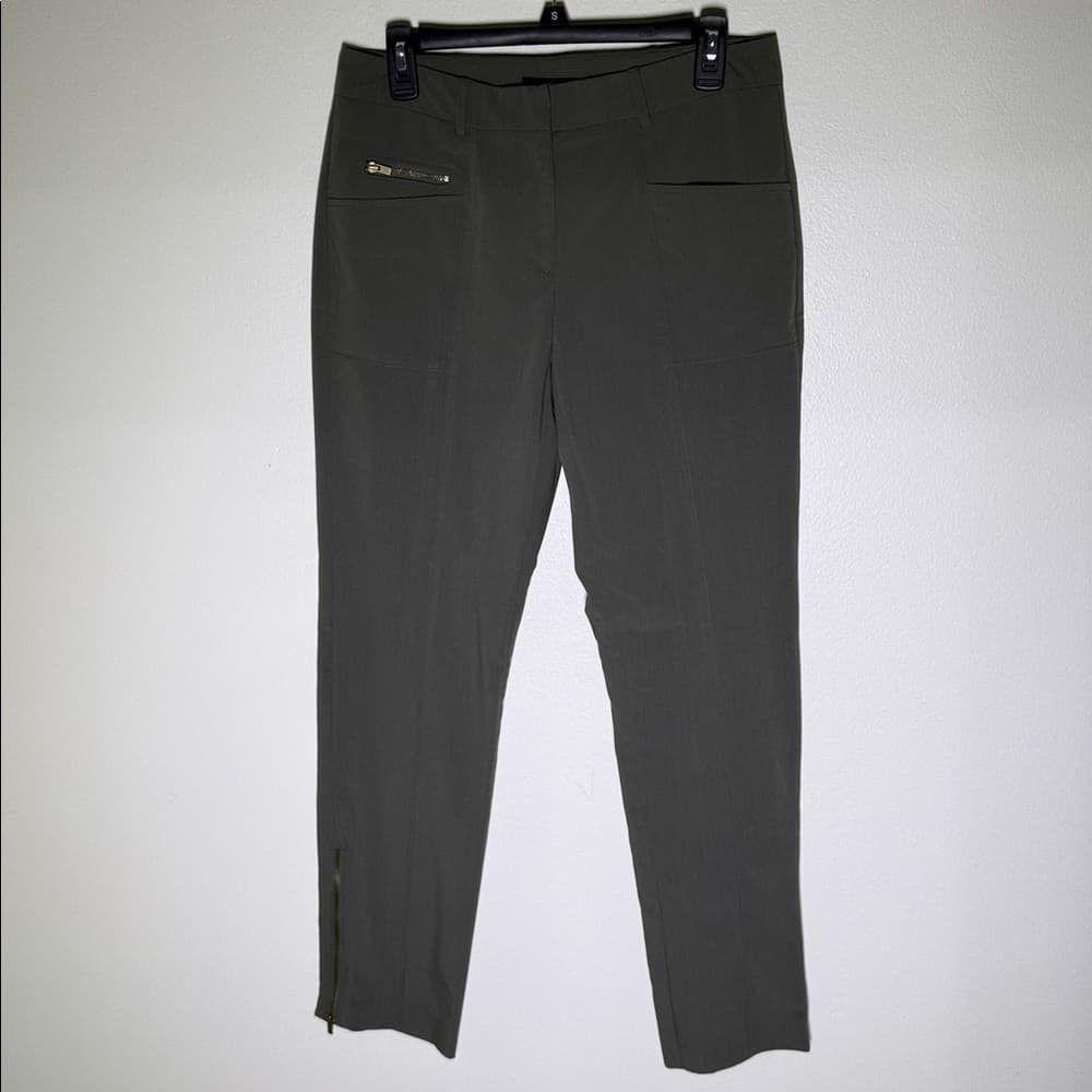 Olive green dress pants with zipper accents - Thumbnail 7