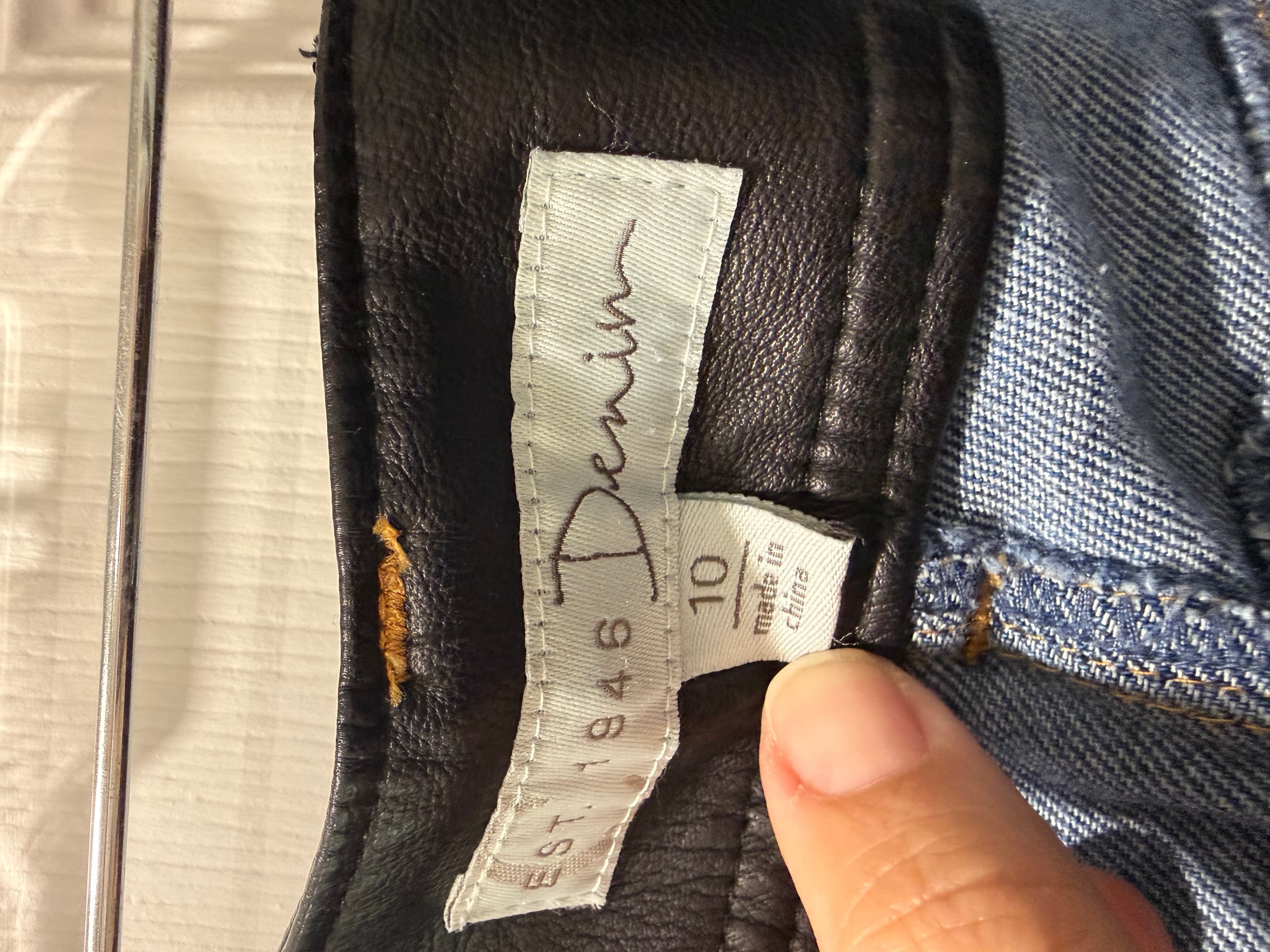 Denim Skirt with Leather Waistband and Snap Buttons - Thumbnail 3