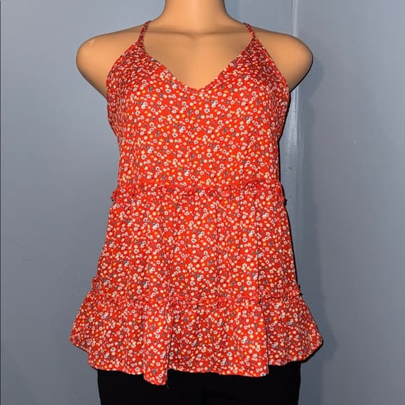 Sienna Sky Floral Tank Top With Ruffled Accents. Size medium. - Thumbnail 7