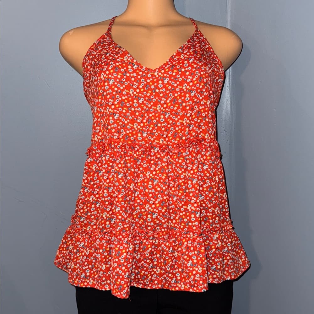 Sienna Sky Floral Tank Top With Ruffled Accents. Size medium. - Thumbnail 6