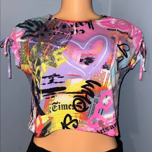 Honeycomb Kidz Colorful Graphic Crop Top - Thumbnail 11