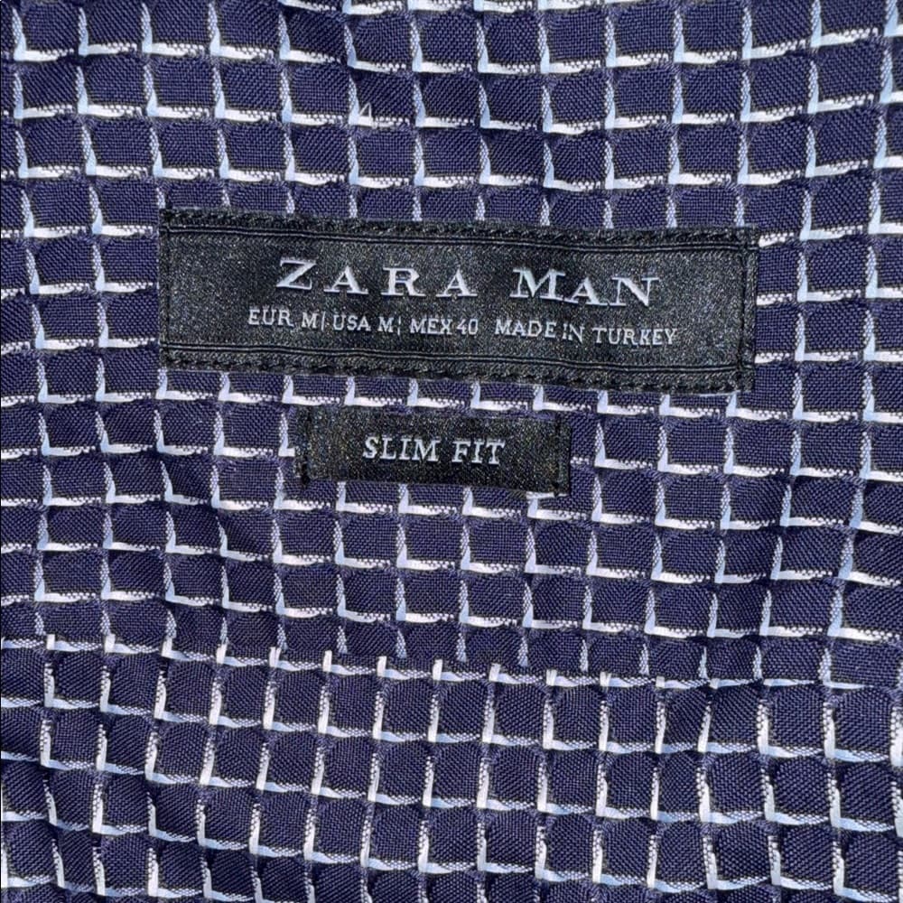 Zara Men's Dark Blue Patterned Button Down Shirt - Thumbnail 5