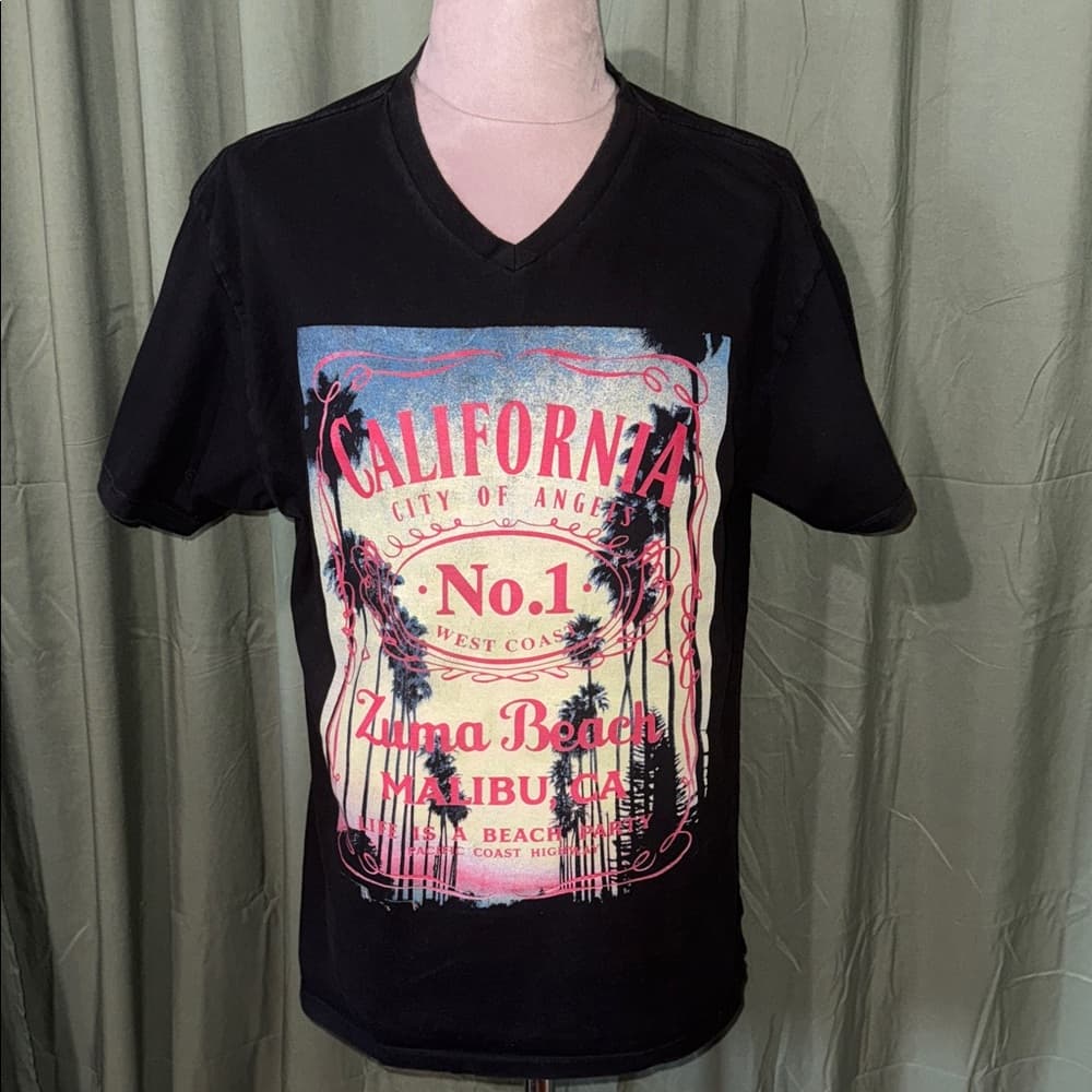 California Graphic Black V-Neck T-Shirt - Thumbnail 3