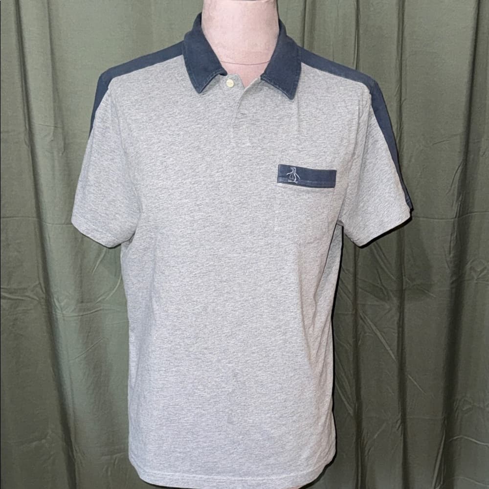 Men's Gray & Navy Polo Shirt - Thumbnail 3
