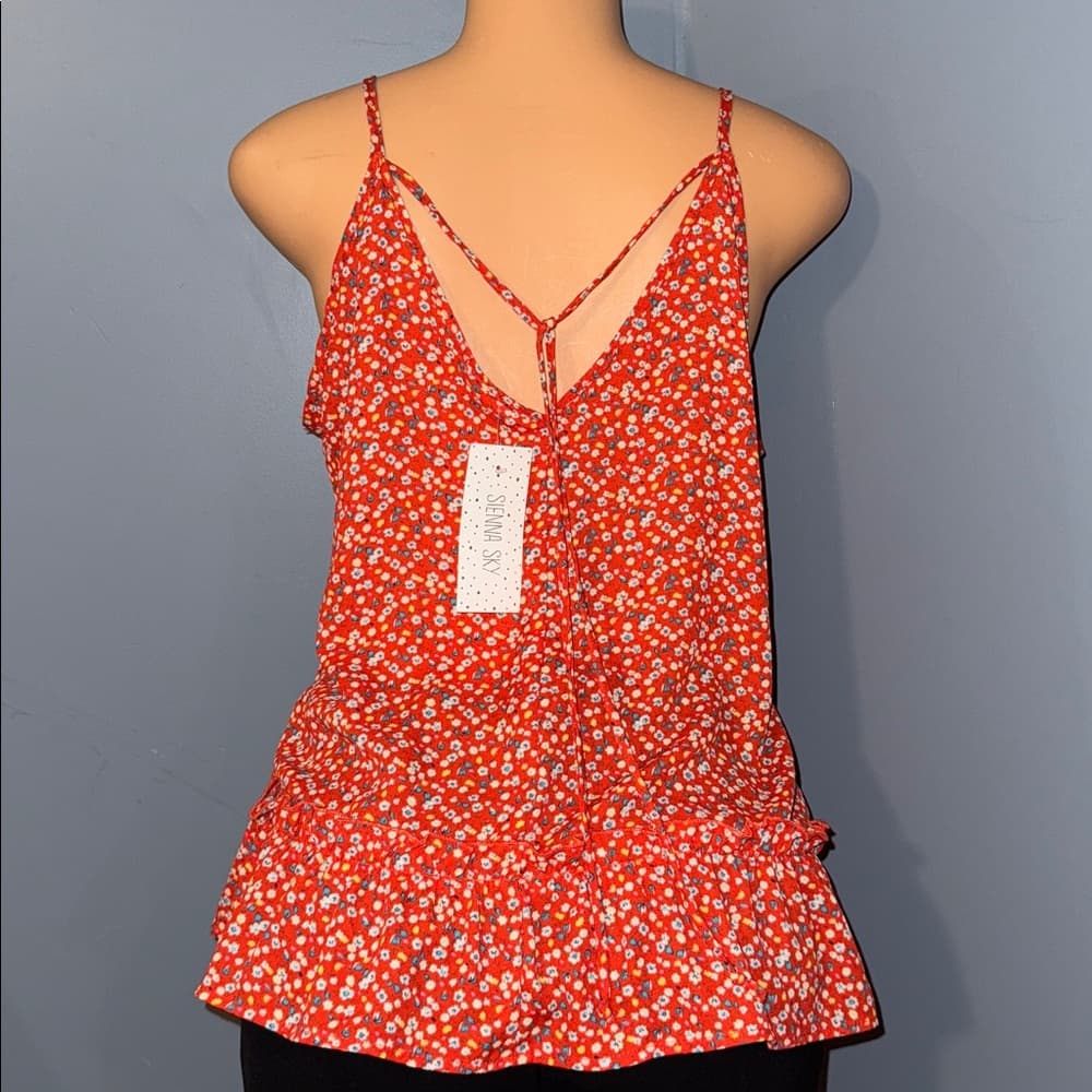 Sienna Sky Floral Tank Top With Ruffled Accents. Size medium. - Thumbnail 2
