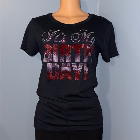 It's My Birthday!" Black Rhinestone T-Shirt, Size Large - Thumbnail 5