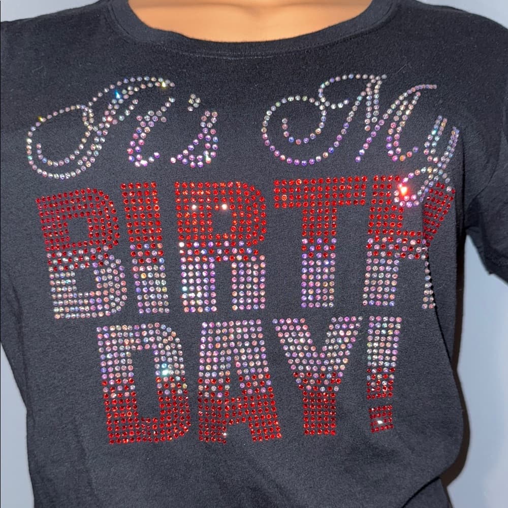 It's My Birthday!" Black Rhinestone T-Shirt, Size Large - Thumbnail 2