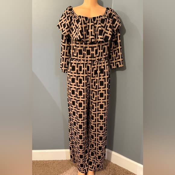 Stylish Black and Tan Geometric Jumpsuit - Thumbnail 6