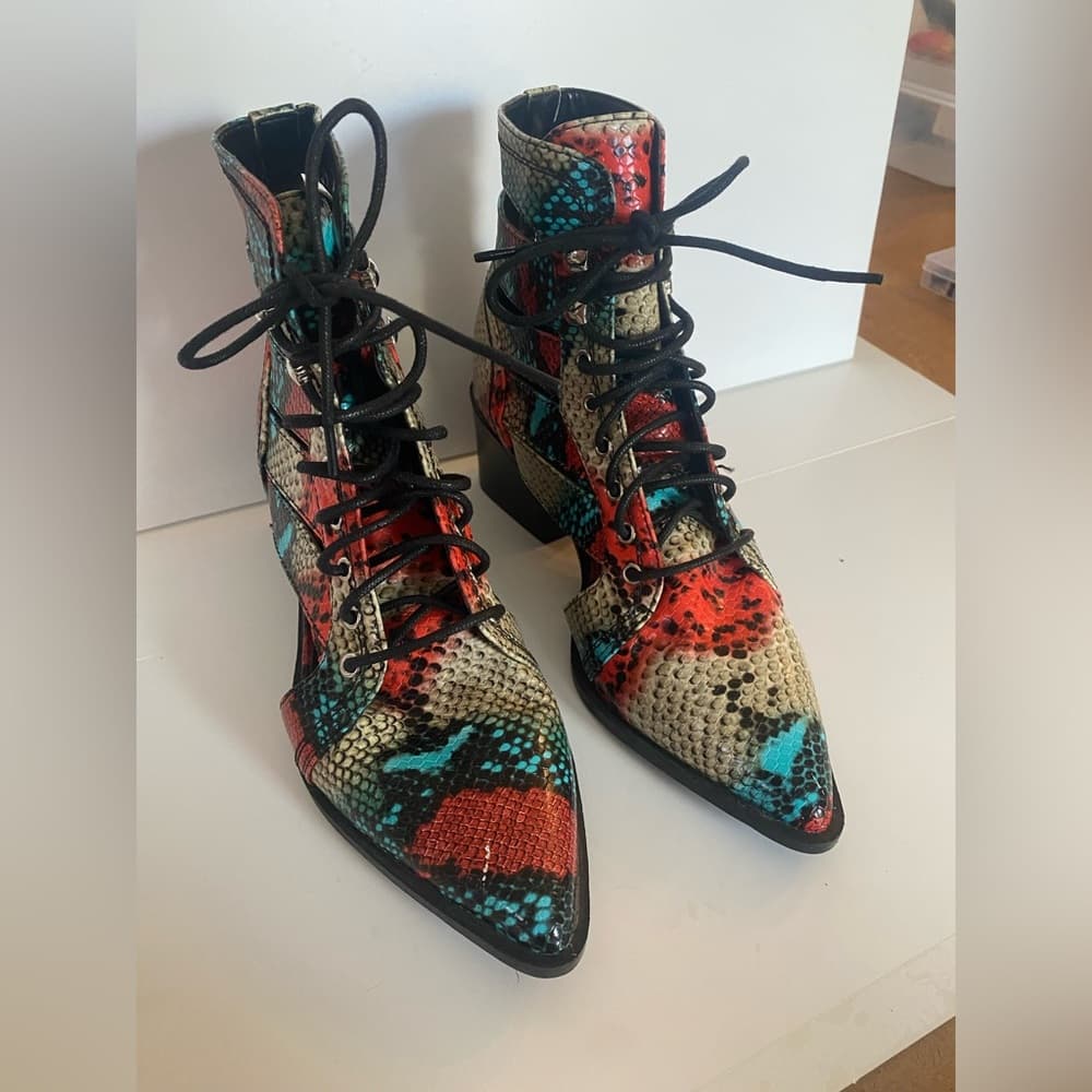 Multi-Color Snake Print Boots - Thumbnail 9
