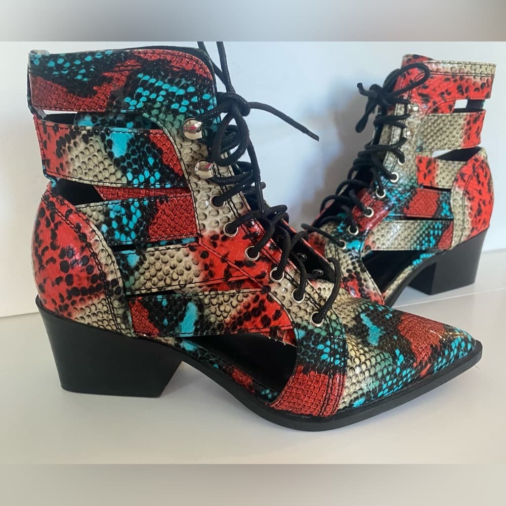 Multi-Color Snake Print Boots - Thumbnail 8