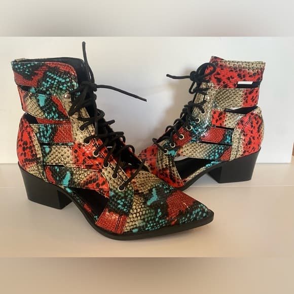 Multi-Color Snake Print Boots - Thumbnail 12
