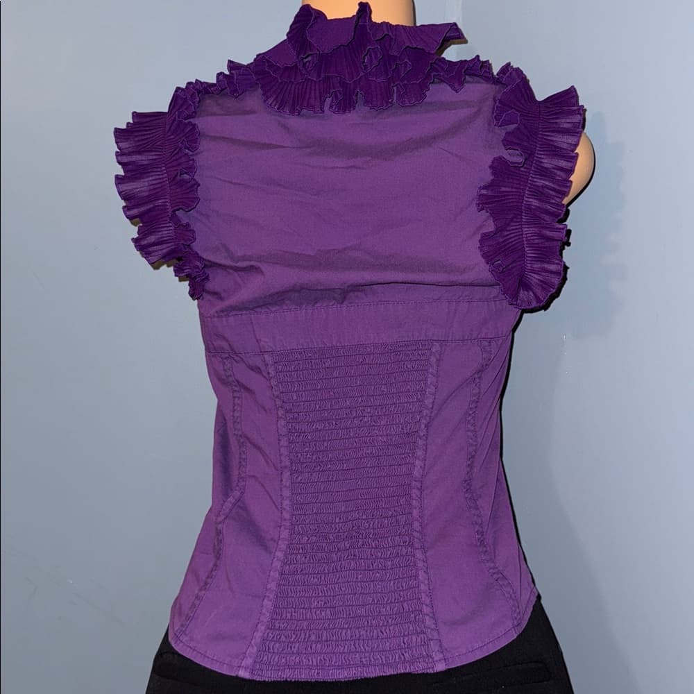Elegant Purple Ruffled Cap Sleeve Blouse, Size Small - Thumbnail 3