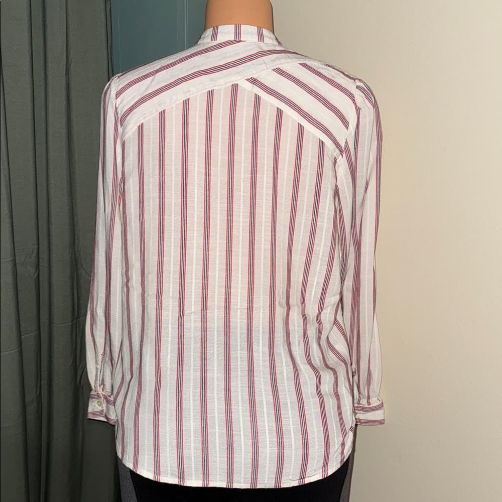 LOFT Red and White Striped Button Down Top - Thumbnail 3