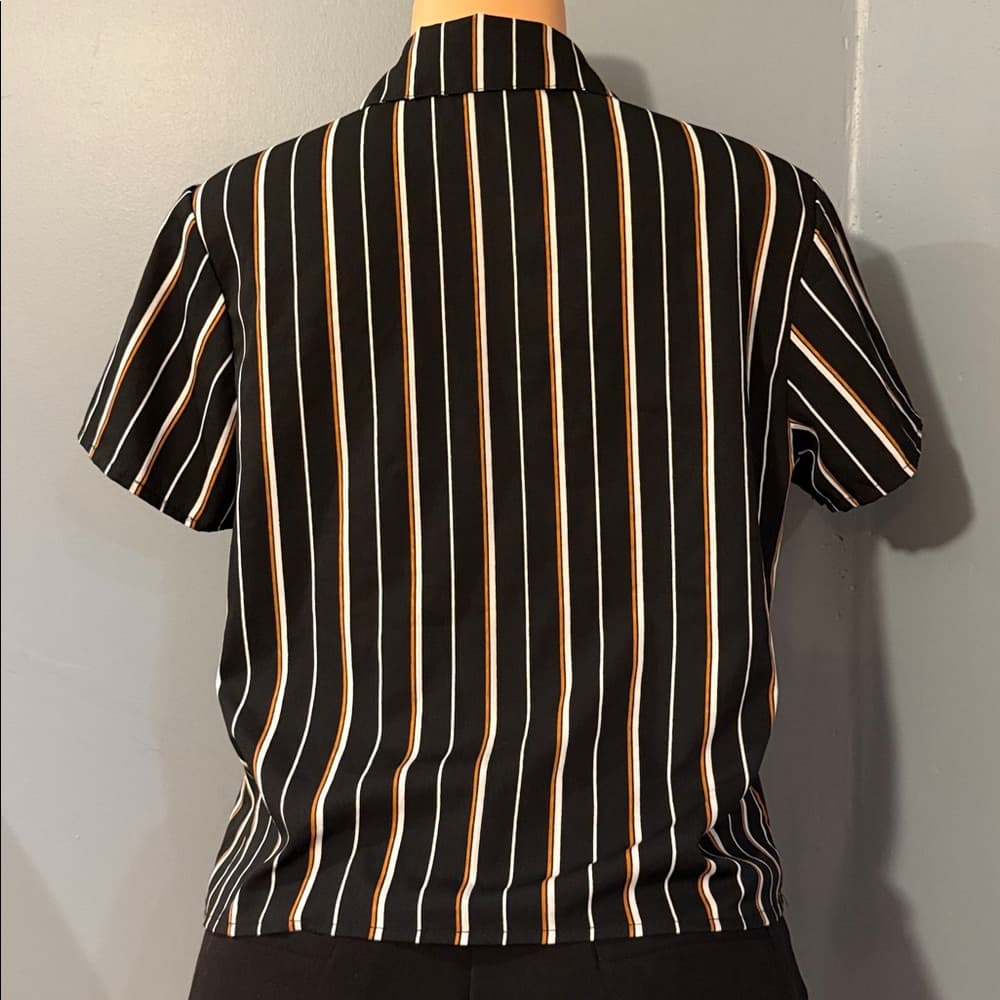 Japna Striped Button-Up Tie-Front Shirt - Size M - Thumbnail 3