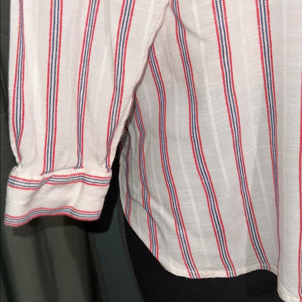 LOFT Red and White Striped Button Down Top - Thumbnail 2