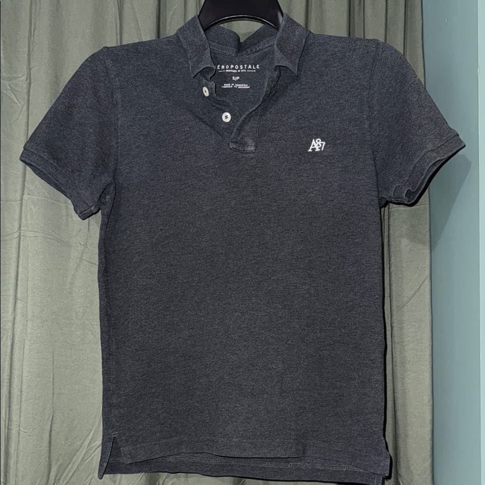 Aeropostale Men's Charcoal Polo Shirt - Thumbnail 2