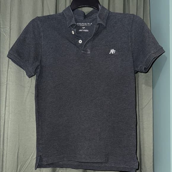 Aeropostale Men's Charcoal Polo Shirt - Thumbnail 3