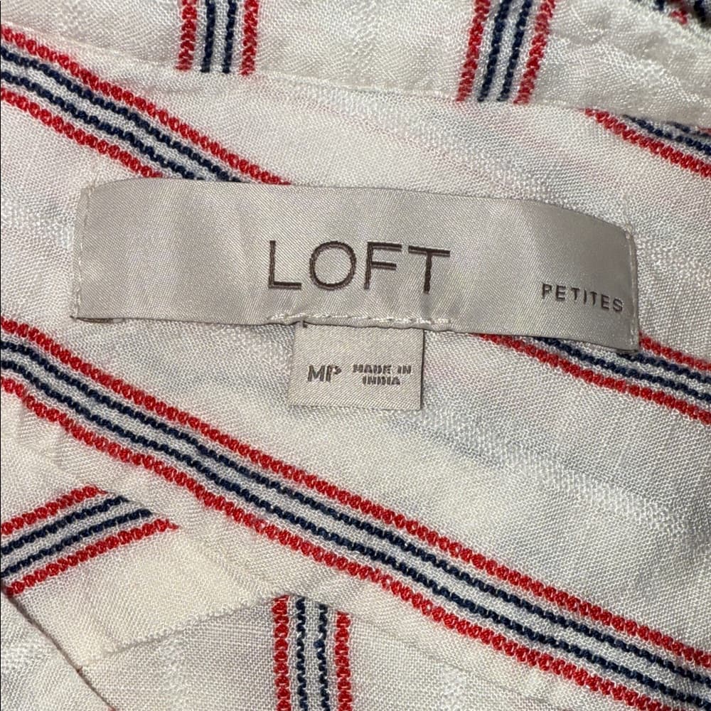 LOFT Red and White Striped Button Down Top - Thumbnail 4