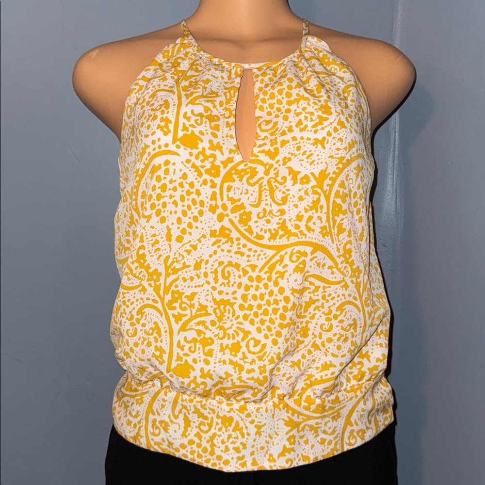 Ann Taylor Yellow Printed Halter Top - Size XXSP - Thumbnail 5